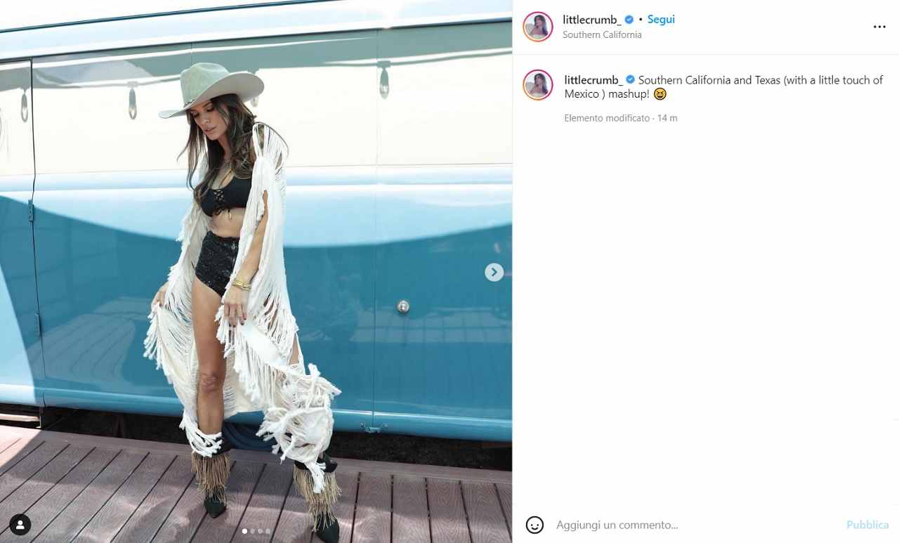 Elisabetta Canalis su Instagram come una cowgirl 