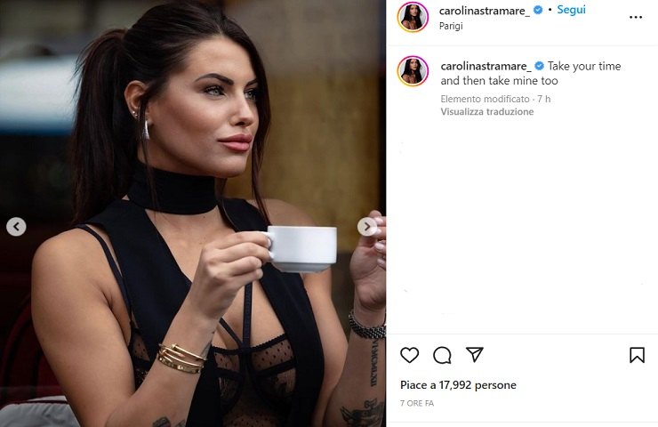 Carolina Stramare, caffè bollente al bar: fuori tutto - FOTO